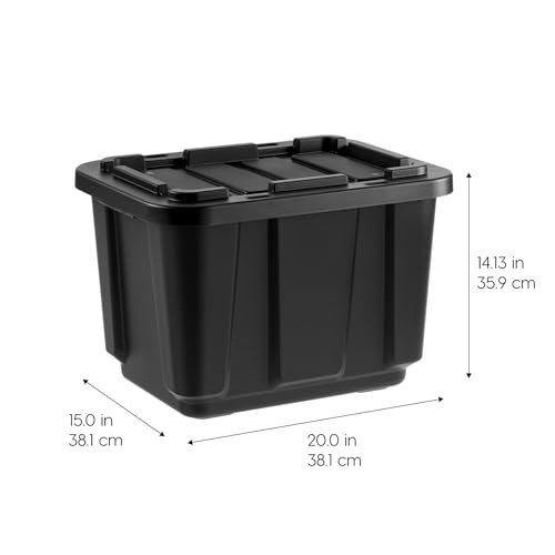 Image of IRIS USA 4-Pack 12 Gallon Storage Bins with Lids |Made in USA| Heavy Duty Plastic Tote Containers for Truckbed Tool Box Organization, Large - Black