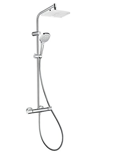 hansgrohe MySelect E - Colonne de douche sans mitigeur, douche pluie 240 mm avec inverseur, douchette (1 jet), support, flexible de douche, barre et douche de tête...