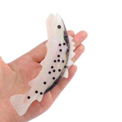 Fish-Shaped Hair Claw Clip, Pearlescent White with Dotted Design Hair Accessory for Women Girls Gift, Shark Tooth Grip, 5 Inch