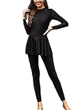 AllMonyba Frauen Muslim Einteiliger Badeanzug Plus Size Full Cover Bademode Einfarbig Islamische Burkini