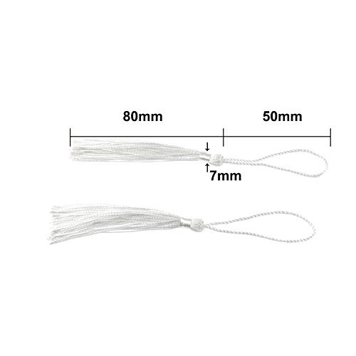 Image of VAPKER 100 Pieces White Tassels 13cm /5-Inch Silky Handmade Soft Tassels Floss Bookmark Tassels with 2-Inch Cord Loop for Jewelry Making, DIY Projects, Bookmarks