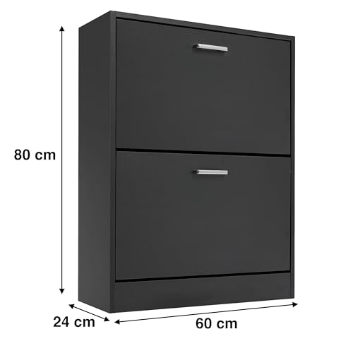 Blisswood 2 Drawer Shoe Cabinet, Wooden Shoe Storage Organiser Cupboard Unit Hallway Furniture, freestanding Entryway 2 tier Modern Shoes Rack Cabinet Footwear Stand for Shoes (Black)