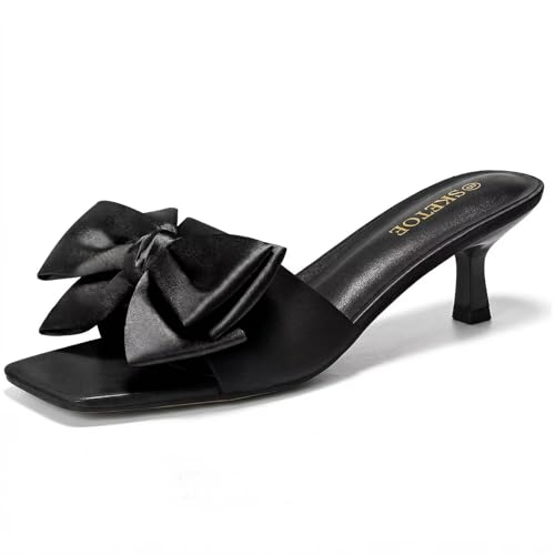 SKETOE Kitten Heels for Women Cute 2Inch Bow Heels Square Open Toe Heels for Wedding & Party Sandals
