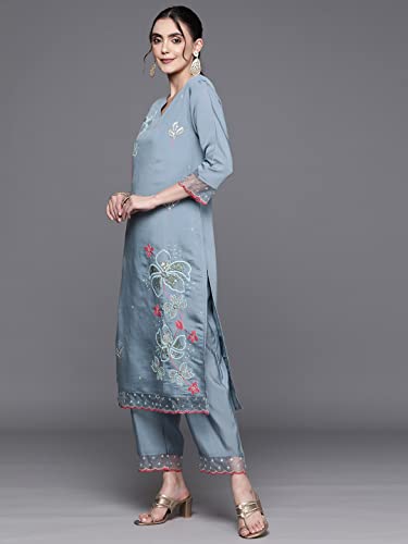 Image of INDO ERA Women Viscose Brown Embroidered Straight Kurta Trouser With Dupatta Set (Kh9Br7027)