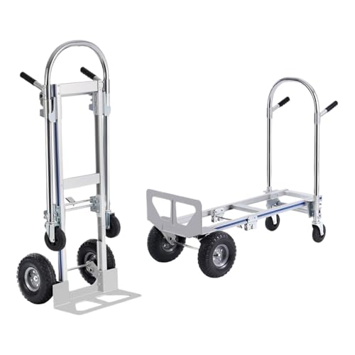 CWENZXDIA Dolly Cart Aluminum Hand Truck 2 in 1 Heavy Duty Industrial Folding Dolly with Rubber Wheels with Wheels