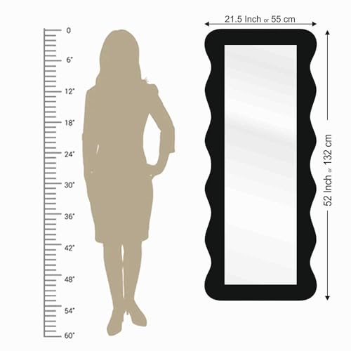 Image of Creative Arts n Frames 22 x 52 inch Full Length Dressing Chevel Long MDF Wood Zigzag Curvy Irregular Shape Framed HD Mirror Home Decor Items (Classic Black Zigzag1 Full Length Mirror)