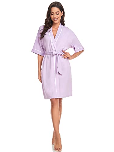 Colorfulleaf Womens Robe Bamboo Lightweight Kimono Robes Short Knit Bathrobe Summer Soft Sleepwear Ladies Loungewear (Light Purple,2Xl) #TOP7