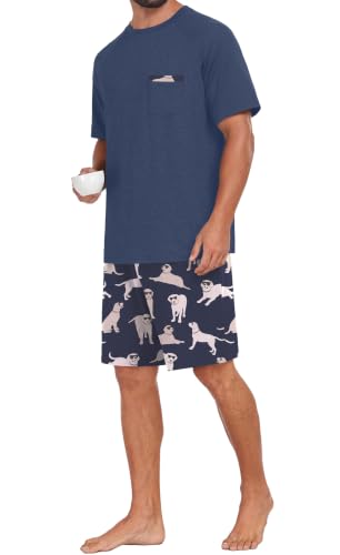Image of Mens Pajamas Set Lightweight Summer Pjs Sleepwear Soft Comfy Short Sleeve Loungewear With Pocket (S-4X)