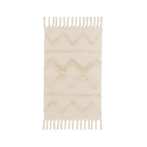 LOLAhome Alfombra Flecos de Rombos Beige de algodón Natural y poliéster de 50x80 cm