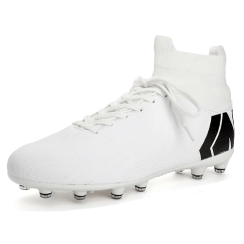 WILTENA Unisex Fashion Womens High Top Lightweight Soccer Cleats Mens Classic Football Boots Shoes White Size 5.5w/4m