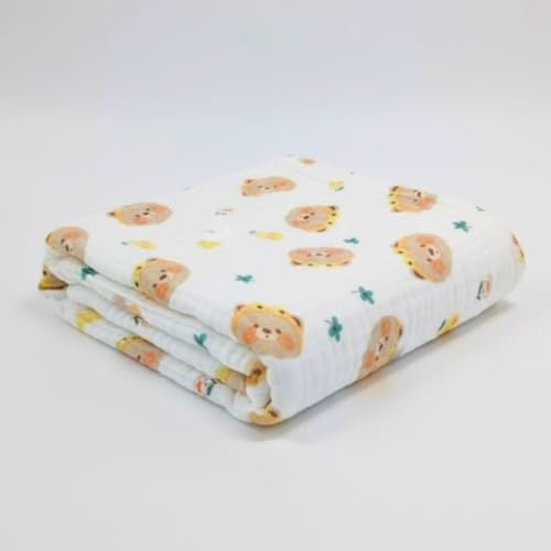 Image of Kassy Pop Muslin Cotton Bath Towel Cum Baby Swaddler | Extra Soft Towels for Newborn 0 to 3 Years l 100% Organic Cotton wash Towel | 105 X 105 cm (Bear Print)