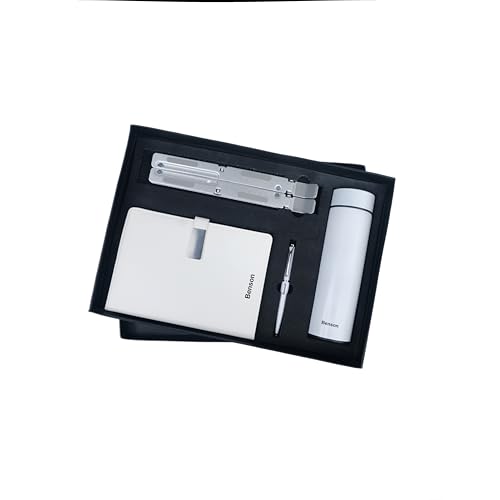 Image of Personalised 4 in 1 Corporate Gift Set which Includes Diary,Vaccum Flask, Laptop Stand, Metal Pen & Gift Set for, Employee of The Month, Corporate Gift for Clients (White)