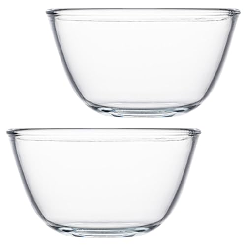 FUNNETOYU Juego 2 Boles de Vidrio Transparente 500 Ml Cada Uno Bol Multifuncional para Ensalada Mezclar y Batir Huevos Recipiente Liso Resistente para Cocina y Restaurante