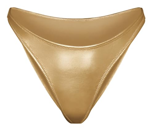 Women's Metallic Bikini Bottom- Shiny High Cut Swim Rave Bottoms Mid Waist Swimsuit2