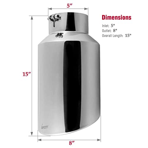 Upower 5" To 8" Diesel Exhaust Tip Universal Trucks Car Chrome 5 In Inlet 8 In Outlet Exhaust Tip 15" Long 5 X 8 X 15 Inch Diesel Tail Pipe Stainless Steel Polished Bolt/Clamp On #TOP3