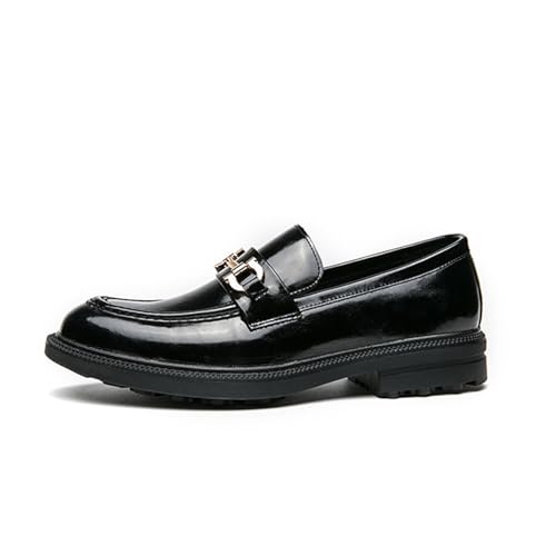Men's Leather Platform Slip-On Metal Buckle Loafers Fashion Breathable Non-Slip Lug Sole Slip-On Casual Dress Shoes for Business Party Prom3