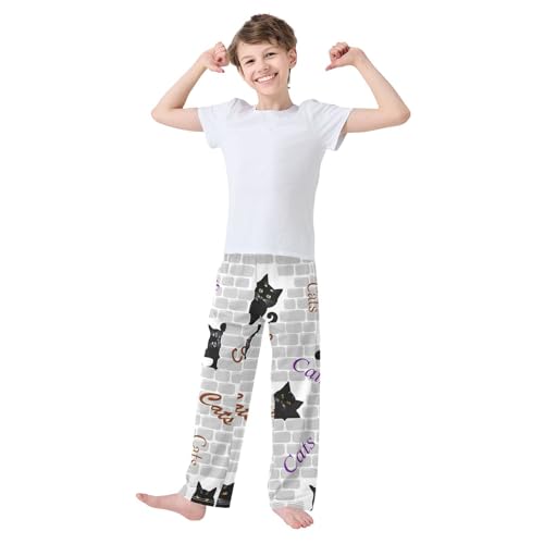 Boys' Pants Black Cats Brick Wall Long Bottoms Jogger Pants Elastic Waist Trousers with Pockets S-XL2