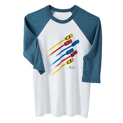 Toyota GR Three-Quarter Sleeve Baseball Tee, Youth Large, Blue/White Raglan, Cotton Blend, (GR150393)