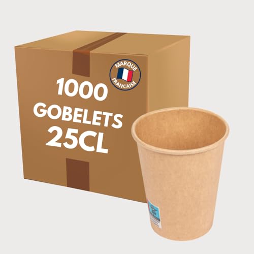 COVR Gobelets kraft 25cl - 8 oz / 1000 unités, Recyclables, Boisson Chaude et Boisson Froide, Solide et Bonne Prise en Main, Résistant