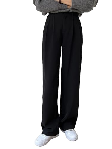 Image of Elendra Cotton Blend Wide Leg Pants for Women | HIGH Waist Formal Baggy Pants