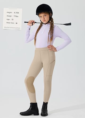 Image of Willit Girls Horse Riding Pants Tights Kids Equestrian Breeches Knee-Patch Youth Schooling Tights Zipper Pockets