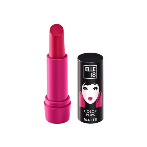 Image of Elle 18 Color Pops Matte Lipstick, Deep Pink, Moisturising Bullet Matte, with Vitamin E, Highly Pigmented, Infused with Jojoba Oil and Shea Butter | 4.3 g