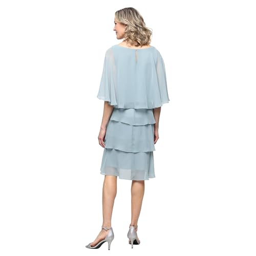 Image of S.L. Fashions Women's Tiered Chiffon Cocktail Party Dress with Attached Cape & Beaded Shoulders (Petite and Regular Sizes)