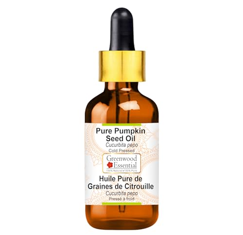 Image of Greenwood Essential Pure Pumpkin Seed Oil (Cucurbita pepo) with Glass Dropper | Cold Pressed | Natural | Undiluted | For Diluting Essential Oils | For Hair, Skin & Massage | Men & Women | 50ml