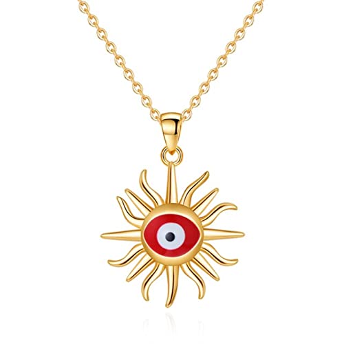 Collier argent 925 soleil œil rouge turc anti-allergie pour sublimer un décolleté féminin