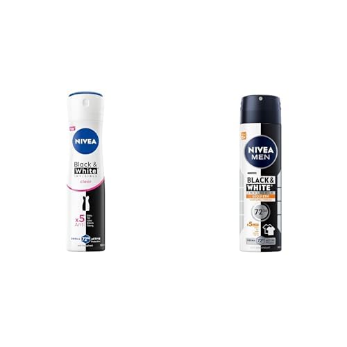 NIVEA Kadın Black&White Invisible Clear 150ml x1 + NIVEA Men Erkek Black & White Invisible Güçlü Etki 72 Saat 150ml x1
