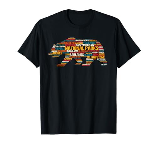 National Parks USA List Word Cloud Bear Camping & Hiking T-Shirt Small