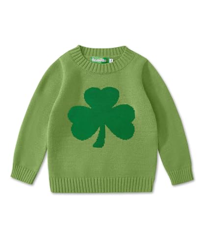 Image of Unisex Toddler St.Patrick's Day Clover Print Sweater Irish Shamrock Knitted Pullover Tops 12M-8Y