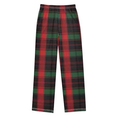 Pajama Bottoms, Christmas Red Green Plaid Sleeping Pant Lounge Wear Elastic Waist Long Pants Sleepwear Pjs