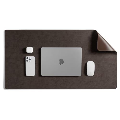 Image of DailyObjects Reversible Desk Matte Sand Premium Vegan Leather Desk Mat|Anti-Skid|Anti-Slip|85 * 45cm|Spread Turf Desk /Laptop Mat for Work from Home /Gaming- Extended Mouse pad and Keyboard Desk-Brown