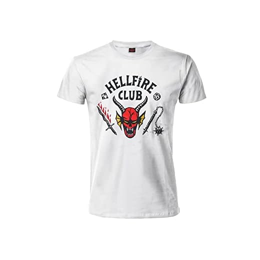Fashion UK Camiseta Stranger Things Hellfire Club Logo Blanco Unisex, Bianco, S