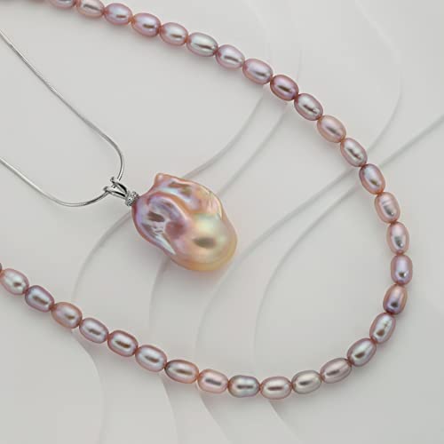 Genuine Freshwater Pearl Necklace; Pearl Necklaces For Women；Double Layer Silver Necklace For Women; Metallic Purple Pink Necklaces For Women; Baroque Cultured Pearl Necklace #TOP2