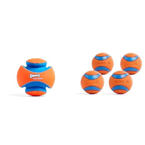 Chuckit Dog Toy Bundle - 8-inch Kick Fetch Ball Large 2 5-inch Ultra Balls Medium 4-Pack - Durable