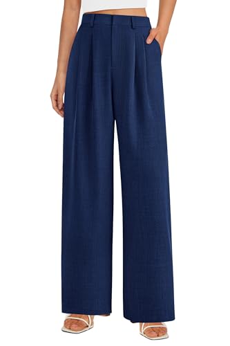 PRETTYGARDEN Women's Summer Elastic High Waisted Work Pants Straight Leg Dressy Business Casual Trousers Slacks Pockets