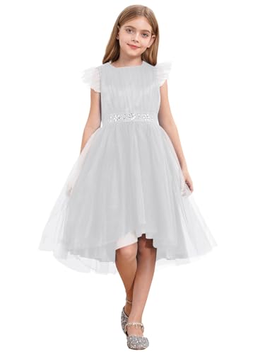 Xnihocha Elegante vestido de niña festivo Midi flores niña vestidos sin mangas vestido de dama de honor vestido de fiesta, Blanco, 122-128