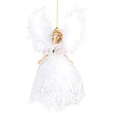ONTODEX White Victorian Sparkle Feather Angel Christmas Tree Decoration Hanging Pendant Holiday Birthday Party Ornaments