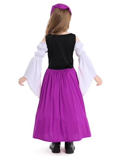 Happy Cherry Renaissance Dress for Kids Girls Medieval Princess Dresses Off Shoulder Bell Sleeve Victorian Dress 4-16Y4