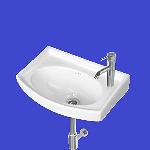 Image of Wash Basin Wall Hung Mounted Glossy Finish White Sink for Bathroom - (14 x 9 x 6 Inch)