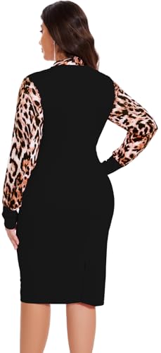 Image of Church Dress for Women Bodycon Long Sleeve Wrap Ruched Business Work Pencil Split Sheath Midi Dresses