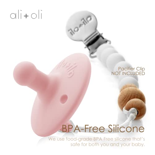 Image of Ali+Oli Pacifier for Baby (2-pk) Set Daisy Flower Scallop (Blush-Pink) Concaved Shield Newborn Pacifiers, BPA-Free Silicone Baby Pacifier Set, Baby Binkies, Chupones para Bebes
