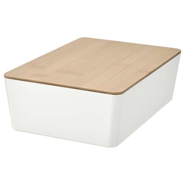 ProTuning KUGGIS Scatola con coperchio, bianco/bambù, 18x26x8 cm