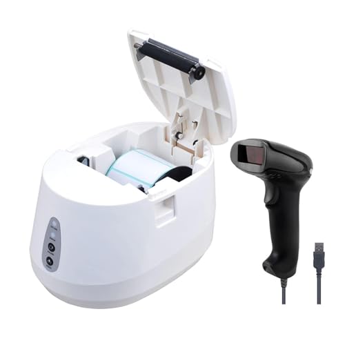 Image of Thermal Label Barcode Printer 2 in 1 Receipt Ticker and Label Printer Printer 60mm for Supermarket and Store(237B and F20 Black)