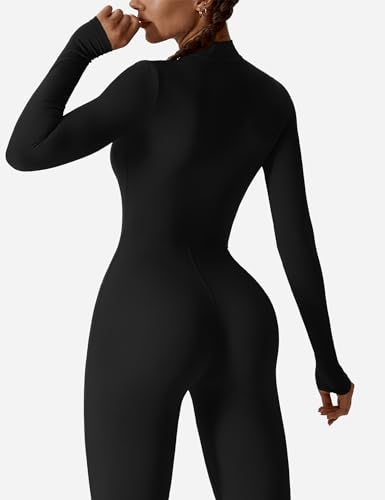 YEOREO Women Long Sleeve Workout Jumpsuit Zip Up Romper Bottom Pants Bodysuit Bodycon Sexy One Piece - Image 6