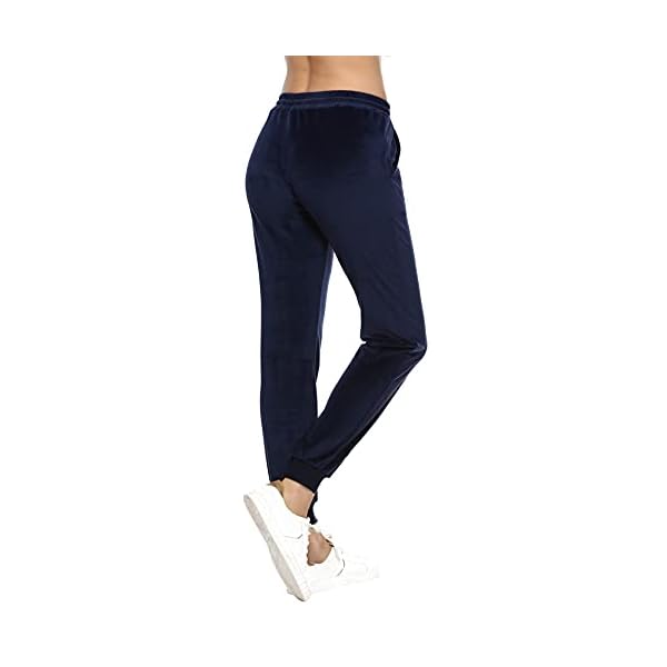 Irevial Women Velvet Trouser Joggers Velour Sweatpants Winter Casual Active Yoga Sportswear Pants with Pockets Navy Medium