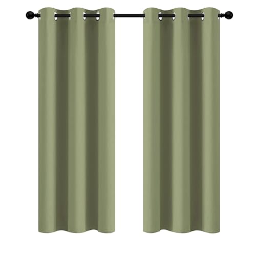 Yakamok Room Darkening Blackout Curtains for Bedroom,Thermal Insulated Grommet Top Light Blocking Window Drapes for Living Room,42W x 72L,Sage Green,2 Panels