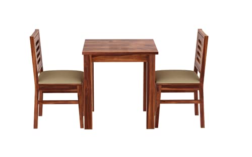 Image of Dining Table 2 Seater with 2 Chair and 1 Table, Sheesham Wood Dining Chairs Set of 2, Wooden Dining Set 2 Seater for Hotel Kitchen Restaurant Natural Brown